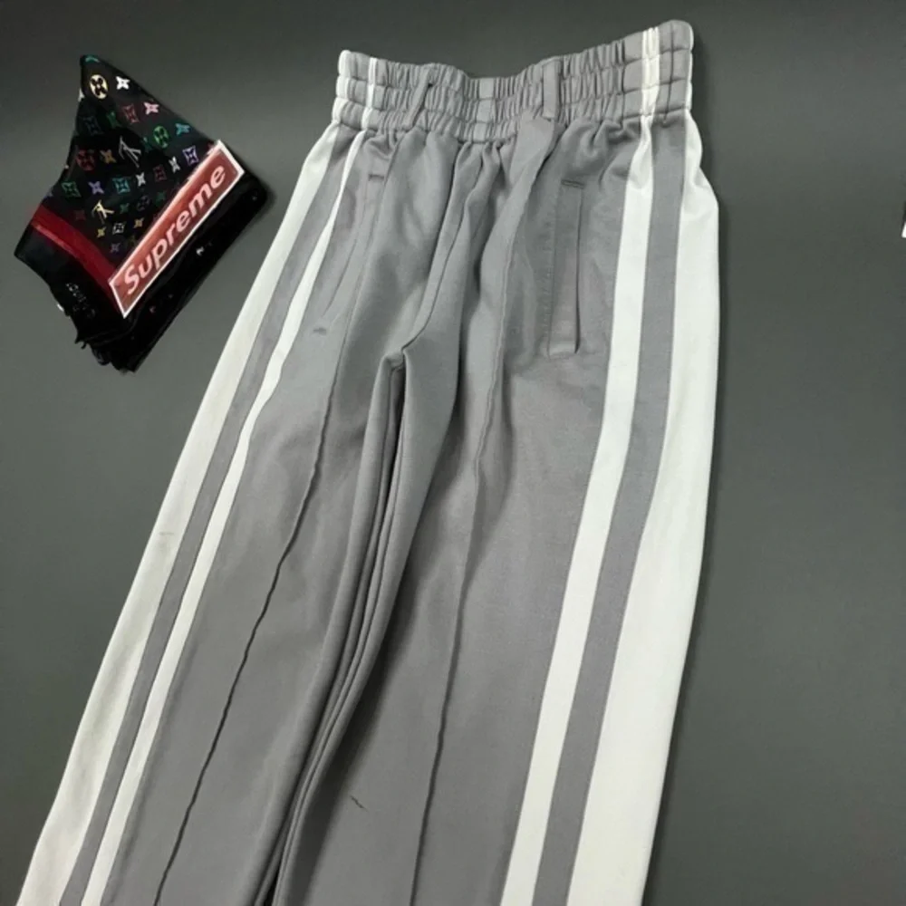Zip Leg Flared Designer Pinstriped Sweatpants